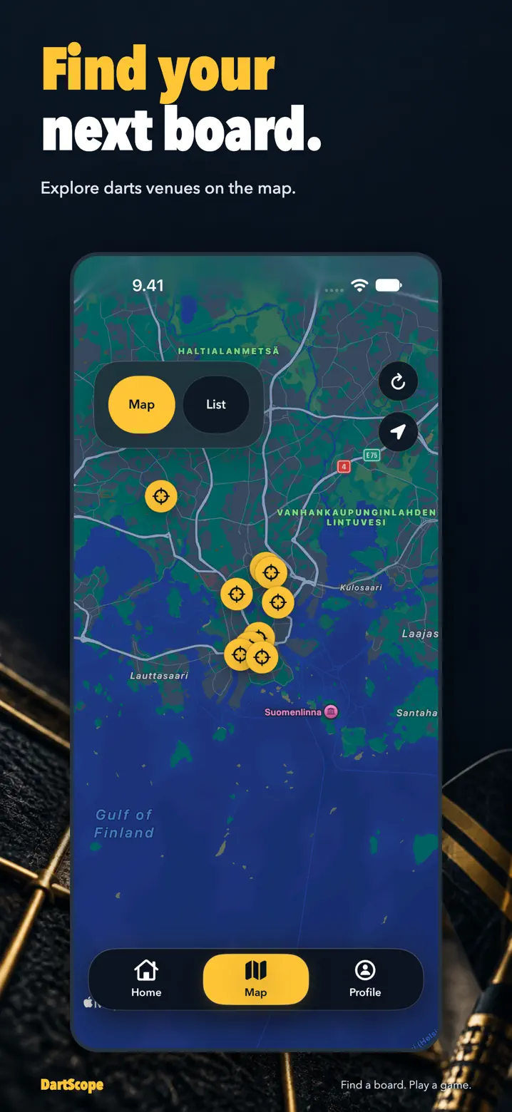 DartScope map showing darts venues and their locations
