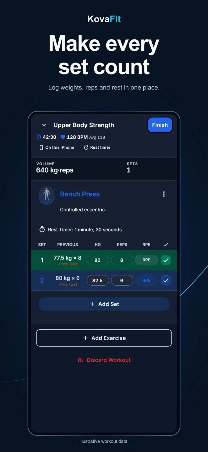 KovaFit workout logging screenshot